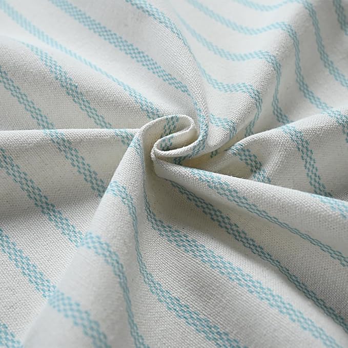 DOSLY Ides Farmhouse Teal Shower Curtain for Bathroom, Beige and Teal Stripe, Button Curtain, Cotton Blend Woven Fabric, Rustic Charm Country Chic Style, 72x72 in