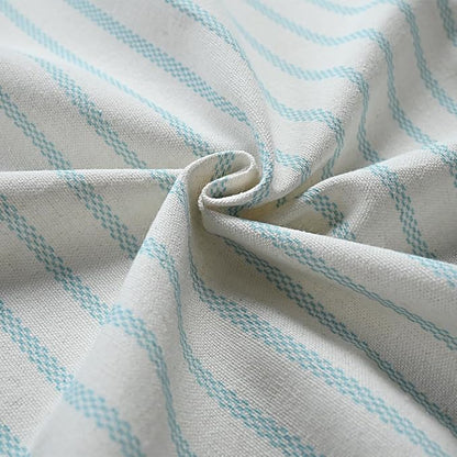 DOSLY Ides Farmhouse Teal Shower Curtain for Bathroom, Beige and Teal Stripe, Button Curtain, Cotton Blend Woven Fabric, Rustic Charm Country Chic Style, 72x72 in