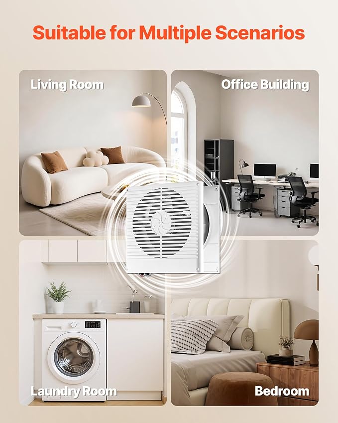VEVOR Room to Room Fan, Two-Way Airflow Through-the-Wall Fan 8" with Temperature Control, 180 CFM Ventilation Quiet In-Wall Exhaust Vent Fans for Bathroom, Laundry Room and Indoor