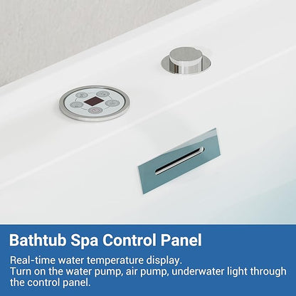 71" Freestanding Whirlpool Tub - Air Bubble & Hydro Jet,Multi-Color LED Mood Lighting & Massage Jets - White Acrylic Soaking Bathtub for Home Spa
