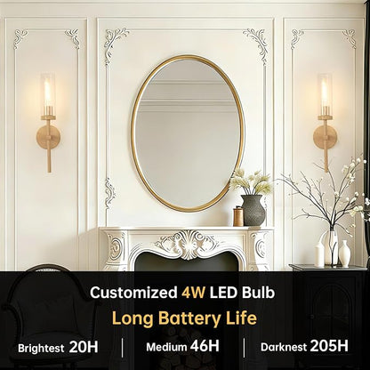 Shenmoyl Battery Operated Wall Sconces Set of 2, Beech Color Rechargeable Wall Lighting Fixtures, Dimmable Wall Lights with Remote & Clear Glass Shade for Living Room, Bathroom,Bedroom