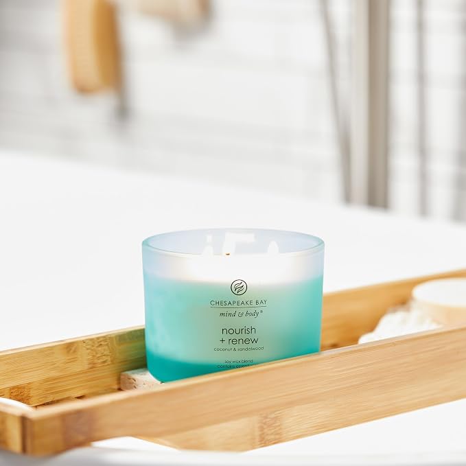Chesapeake Bay Candle Mind & Body 3-Wick Coffee Table Jar Candle Nourish + Renew (Coconut & Sandalwood), 11oz (Pack of 4)