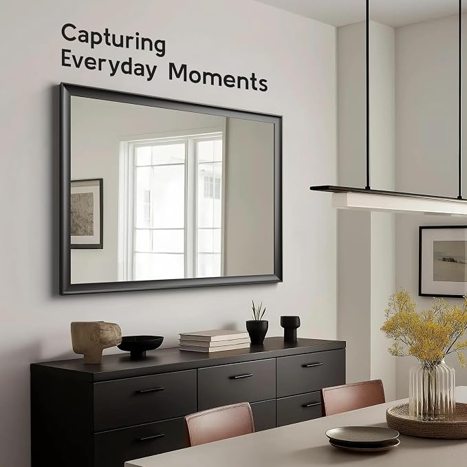 30x40 Inch Black Bathroom Mirrors for Over Sink | Rectangle Vanity Wall Mirror for Bedroom, Entryway, Living Room Decor, Aluminum Framed, Curved Wide Edge, Anti-Rust