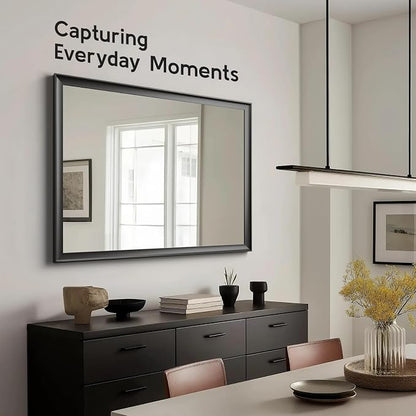 30x40 Inch Black Bathroom Mirrors for Over Sink | Rectangle Vanity Wall Mirror for Bedroom, Entryway, Living Room Decor, Aluminum Framed, Curved Wide Edge, Anti-Rust
