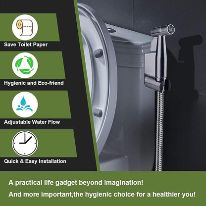 Handheld Bidet Sprayer for Toilet, Stainless Steel Bathroom Personal Hygiene Bidet Sprayer Set, Baby Cloth Diaper Sprayer with Adjustable Water Pressure Control, Perfect for Whole Family Cleaning Use