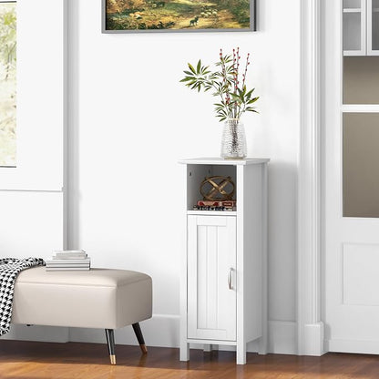 Giantex Narrow Bathroom Storage Cabinet with Adjustable Shelf (White) | Corner Unit with Open Compartment, Anti-toppling Device, Freestanding Small Storage Organizer for Living Room