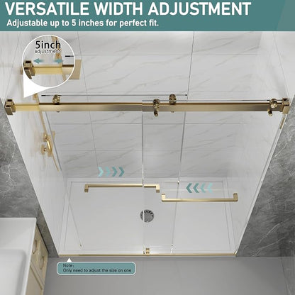49-54" W x 76" H Frameless Double Sliding Shower Door for Walk-in Shower,5/16" (8mm) SGCC Certified Clear Tempered Safety Glass,Easy-Clean Coating,Quiet Heavy-Duty Roller System, Brushed Gold