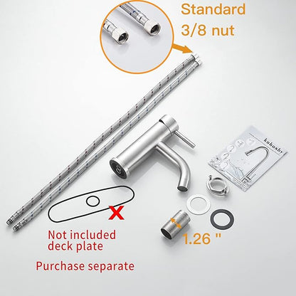 Single Hole Bathroom Faucet,Single Handle Brushed Nickel Bathroom Sink Faucet,Modern Stainless Steel Commercial Basin Faucet (No Drain