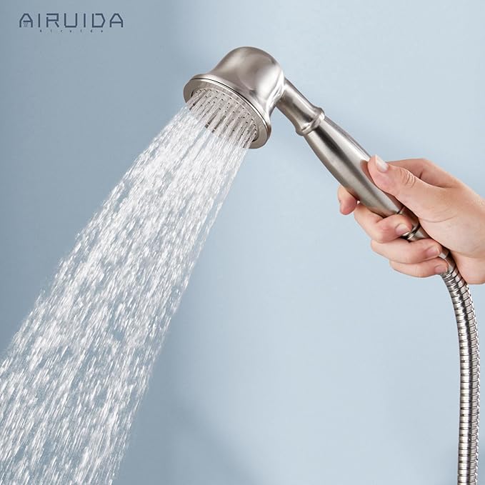 Airuida Exposed Shower System, 8 Inch Rainfall Shower Head with Handheld Spray, Single Handle Wall Mount Shower Faucet Set, Solid Brass Dual Function Exposed Pipe Fixture for Bathroom,Brushed Nickel
