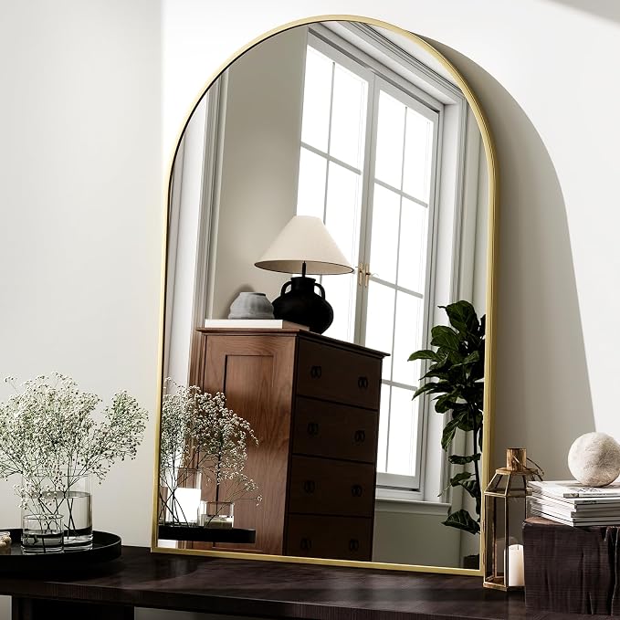 HARRITPURE 22"x30" Arched Bathroom Mirror Wall Mounted Gold Arch Mirror | Vanity Aluminum Alloy Frame Arch Wall Mirror for Living Room, Bedroom, Entryway