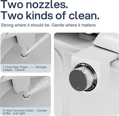 Toilet Bidet with Dual Nozzle Spray,No Electric Bidet Attachment for Toilet with Adjustable Water Pressure,Easy Install Toilet Seat Bidet with Feminine Wash and Rear Wash,Suit for Tight Space