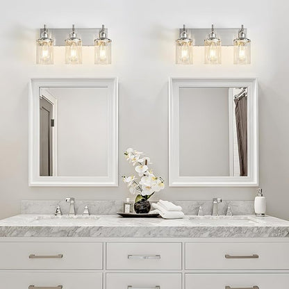 3-Light Brushed Nickel Bathroom Light Fixture Over Mirror Modern Bathroom Vanity Light Vintage Wall Lighting with Clear Glass Shade for Bathroom, Bedroom, Hallway, Cabinet