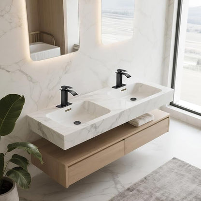 2 Pack Black Bathroom Faucets, Waterfall Bathroom Sink Faucet Modern Single Handle Bathroom Faucte 1 or 3 Hole, RV Mixer Tap Vanity Faucet - Includes Pop-up Drain Supply Hoses Deck Plate