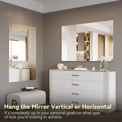 Brightify Frameless Mirror, 55x36 Inch Bathroom Mirrors for Over Sink, Large Tempered Glass Square Wall Mirror, Frameless Vanity Mirror for Gym, Yoga, Living Room, Bedroom, Entryway