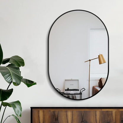 36x24 Black Oval Bathroom Mirror for Over Sink, Aluminum Frame | HD Reflection No Distortion, Aluminum Frame, Mounting Hardware for Vertical or Horizontal Mount