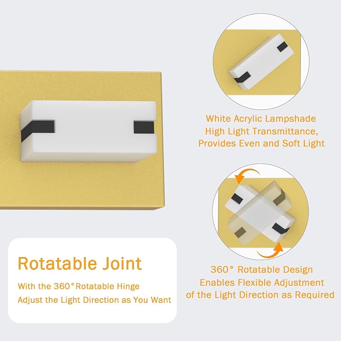 LED Bathroom Light Fixtures, 3-Light Modern Vanity Lights with Milky White Frosted Acrylic Shades, Gold Bathroom Lighting fixtures Over Mirror, ETL Listed, 20W (Cool White 5700K)