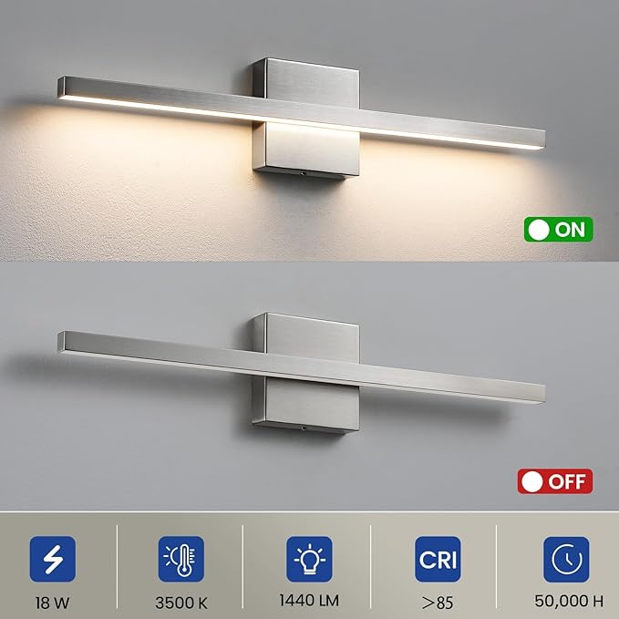 Brushed Nickel Vanity Light for Bathroom - 23.6inch Bathroom Vanity Light Fixture Dimmable 5CCT Modern Bathrooms Sconce 18W LED Bathrooms Wall Lighting Fixture Over Mirror