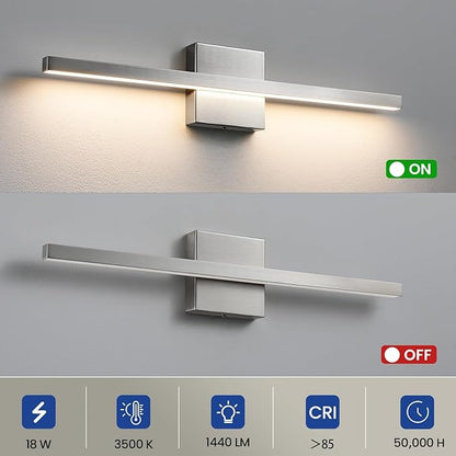 Brushed Nickel Vanity Light for Bathroom - 23.6inch Bathroom Vanity Light Fixture Dimmable 5CCT Modern Bathrooms Sconce 18W LED Bathrooms Wall Lighting Fixture Over Mirror