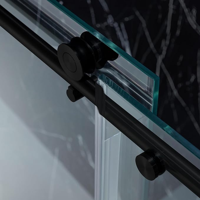 Woodbridge Frameless Single Sliding Shower Doors in Matte Black Finish, 57.5-60" Width x 62" Height with 3/8"(10mm) Clear Tempered Glass, Soft Close System and Explosion-Proof Film, BSDC6062-MB