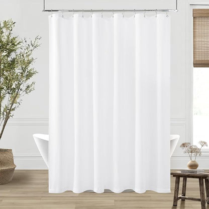 White Linen Shower Curtain for Bathroom Water Repellent 72x96 Inch | Extra Long Shower Curtains, Boho Farmhouse, Extra Tall Hotel Curtains, 72 x 96 Inches Long Drapes, with Hooks, 8Ft