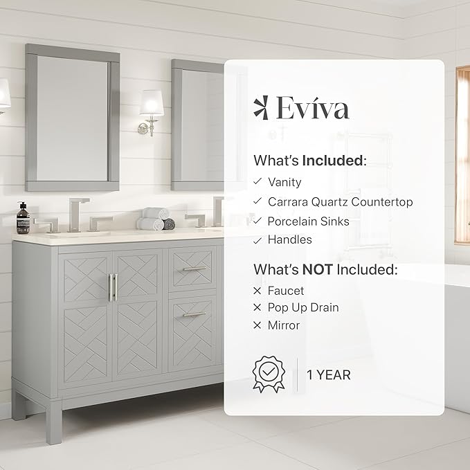 Eviva Cambridge 60 in. Gray Double Sink Bath Vanity with Quartz Top and Undermount Porcelain Sinks