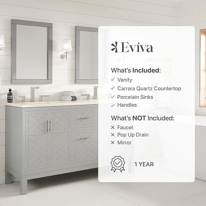 Eviva Cambridge 60 in. Gray Double Sink Bath Vanity with Quartz Top and Undermount Porcelain Sinks