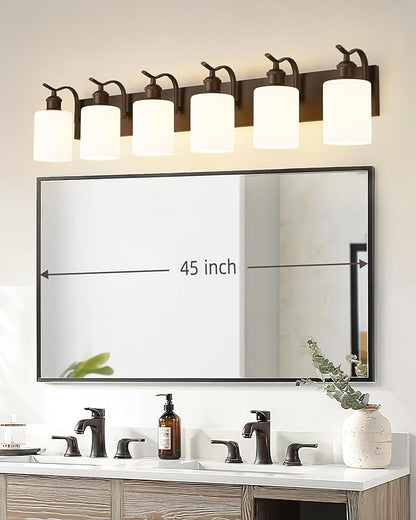 Modern 6-Light Vanity Fixture with Frosted Glass, Wall Mount Over Mirror, Oil Rubbed Bronze,VL01ORBW-6