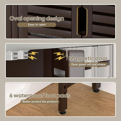 Over The Toilet Storage Cabinet: Bamboo Bathroom Organizer with Paper Holder Stand - Toilet Shelf No-Drill Installation Waterproof Feet - Left/Right Side Mount Space Saver Rack