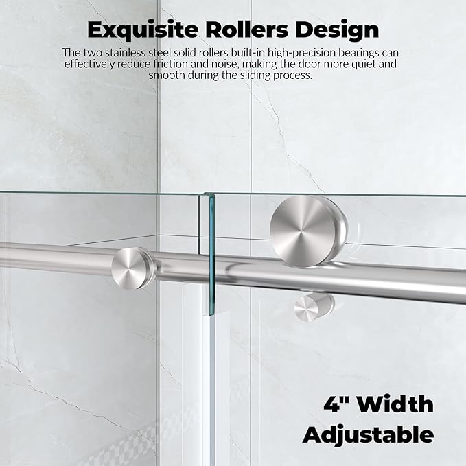 56-60" W x 76" H Frameless Sliding Shower Door，5/16" Thick Tempered Clear Glass with Explosion-Proof Film,Easy-to-Clean Coating,Handle and Seal Strip, Silver