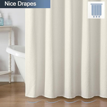 Cream Stall Shower Curtain for Bathroom, 3D Embossed Textured Fabric Small Shower Curtain for Narrow Stall Size, Machine Washable Water Resistance, Hotel Style, 36" W x 72" L, Cream