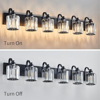 Black Crystal Bathroom Lights Fixtures 6 Light Crystal Bathroom Vanity Lights Fixtures Over Mirror Modern Matte Black Bath Wall Lights with Round Shade (Exclude Bulb)