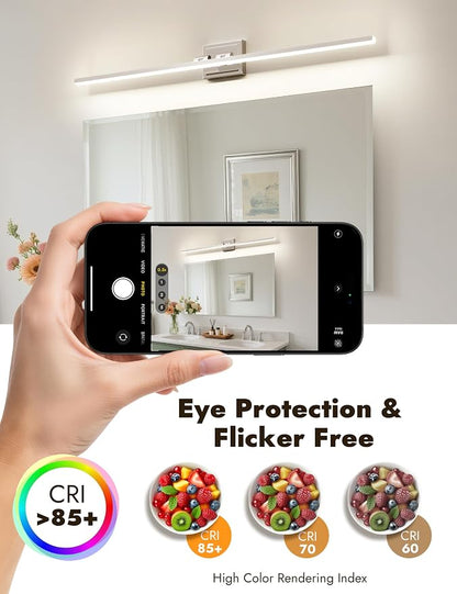 48 Inch Modern Bathroom Light Fixture, 30W 5CCT Dimmable LED Chrome Bathroom Vanity Lights Over Mirror, Vanity Lights for Bathrooms Restroom Mirror- ETL Certified