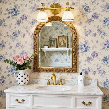 Gold Vanity Light, 2-Light Brushed Gold Bathroom Light Fixtures, Vintage Bathroom Light with Milky White Bell Glass Shades, Eye-Friendly Wall Sconce for Mirror, Kitchen, Bedroom, Hallway