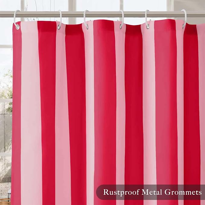 Ohocut Vertical Striped Shower Curtain, Cute Retro Vintage Stripe Farmhouse Bathroom Shower Curtain, Waterproof Polyester Fabric Modern Shower Curtain for Bathroom 72x72 Inches (Double Pink)