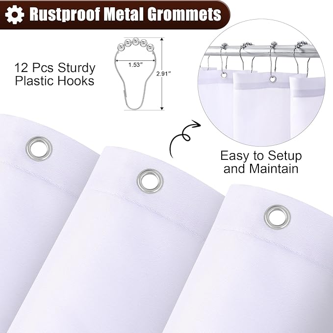 OLANLY Luxury Brown and White Ombre Shower Curtain Sets with 12 Hooks, Waterproof and Washable Decorative Shower Curtains for Bathroom, 72x72 Inches