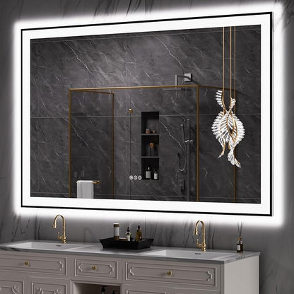LOAAO 60"X40" LED Bathroom Mirror Black Framed | Anti-Fog, Dimmable, Memory Function, Tempered Glass, Lighted Vanity Mirror for Wall