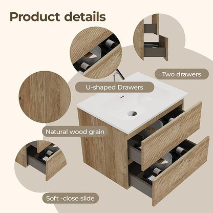36'' Floating Bathroom Vanity with Sink Combo, Modern Bathroom Cabinet with 2-Soft Close & Large Storage Drawers, for Bath, Apartment, Hotel, Rough Oak