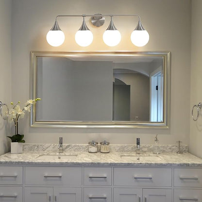 Bathroom Vanity Light Fixtures: 4 Lights Mid Century Modern Bathroom Lighting Fixtures Over Mirrors - Brushed Nickel Wall Sconce with Milky Glass Ball Shades for Bath Bedroom