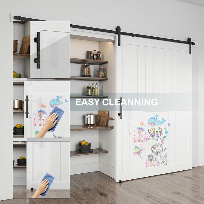 60''x 84'' Sliding Barn Door with 10 Ft Barn Door Hardware Kit | Pre-Drilled Holes Easy Assembly - Include Installation Manual, Water-Proof PVC Surface, H-Frame, White