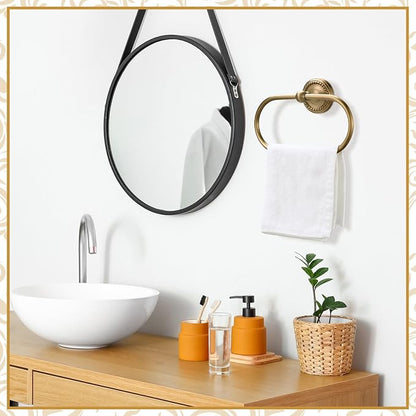 4 Pcs Antique Brass Gold Bathroom Accessories Set Wall-Mounted Towel Rack & Towel Ring & Toilet Paper Holder & Robe Hook, Wall Mounted Brass Vintage Bath Hardware Fixture Set(Double)