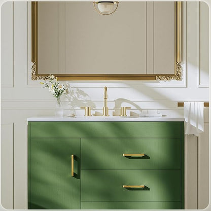 Phiestina Brushed Gold 3 Hole 8 Inch Widespread Bathroom Sink Faucet, Bathroom Faucet Set with Metal Pop UP Drain and Valve, WF15-1-BG