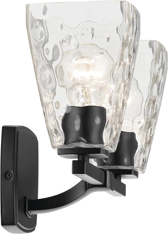 Kichler Marant 14.25" 2-Light Vanity Light with Clear Water Glass in Black, for Bathroom, Powder Room, Over a Mirror, (14.25" W x 9.5" H), 55215BKWTR