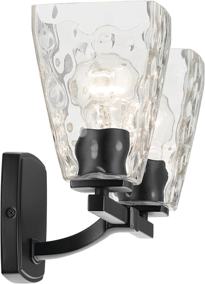 Kichler Marant 14.25" 2-Light Vanity Light with Clear Water Glass in Black, for Bathroom, Powder Room, Over a Mirror, (14.25" W x 9.5" H), 55215BKWTR
