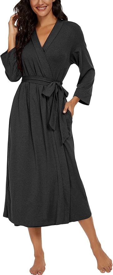 VINTATRE Women Kimono Robes Long Knit Bathrobe Lightweight Soft Knit Sleepwear V-neck Casual Ladies Loungewear