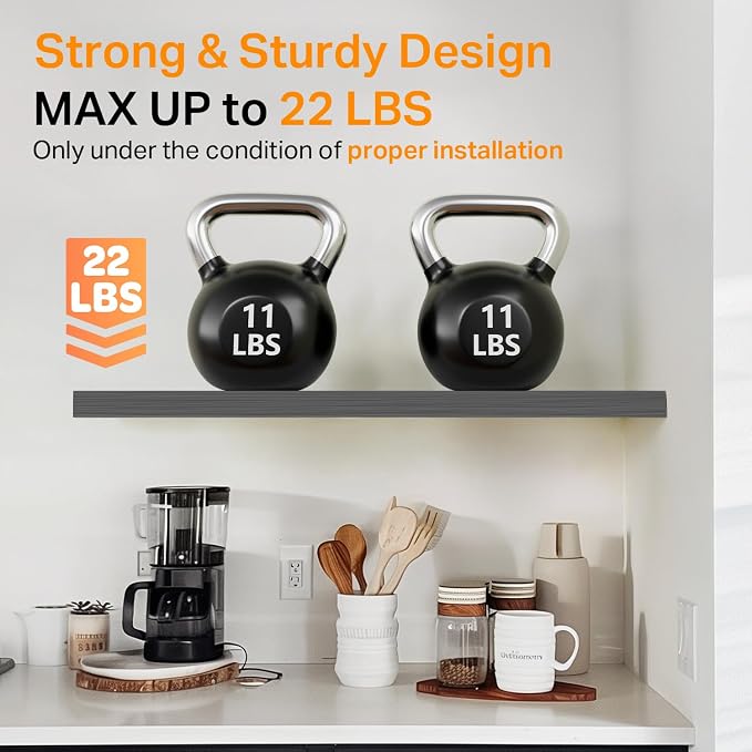 BAYKA Grey Floating Shelves 15.7in, Set of 3, Wall Mounted for Wall Decor | Easy Install, 22lbs Max Load, Hidden Bracket, Shelving for Bathroom Bedroom Kitchen Display Storage, Multi-Wall Compatible