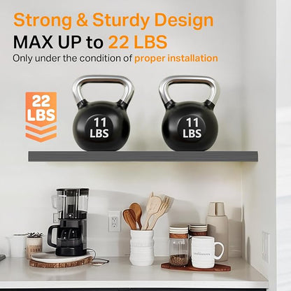 BAYKA Grey Floating Shelves 15.7in, Set of 3, Wall Mounted for Wall Decor | Easy Install, 22lbs Max Load, Hidden Bracket, Shelving for Bathroom Bedroom Kitchen Display Storage, Multi-Wall Compatible