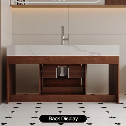 40" Bathroom Vanity with Sink Set, Modern Wall Mounted Bathroom Vanity Cabinet with Sintered Stone Top&Gold Handle 2 Drawers&2 Open Storage, Single Sink Floating Bathroom Vanities,Walnut