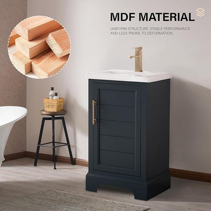 HOMEBEYOND 20 Inch Bathroom Vanity with Single Sink & Ceramic Top, Vanity Cabinet with Center Countertop Basin, Soft-Closing Doors, Vintage Spruce Blue