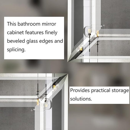 Bathroom Medicine Cabinet with 24x36 Inch Frameless Beveled Edge Mirror, Surface/Recessed Mount Vanity Storage Cabinet for Bathroom