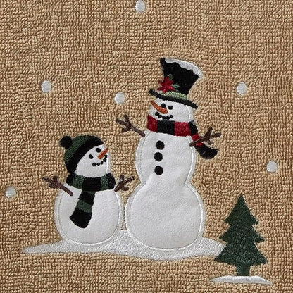 SKL Home Christmas/Winter Rustic Plaid Snowman Bath Towel, Wheat | 100% Cotton. 500 GSM. Soft & absorbent terry with embroidery. Great for holiday gifting.